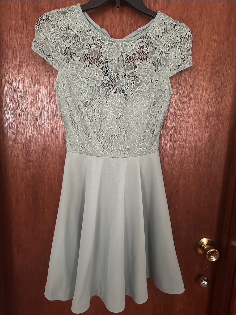 B Darlin Lace Bodice Fit-and-Flare Dress in Sage Green